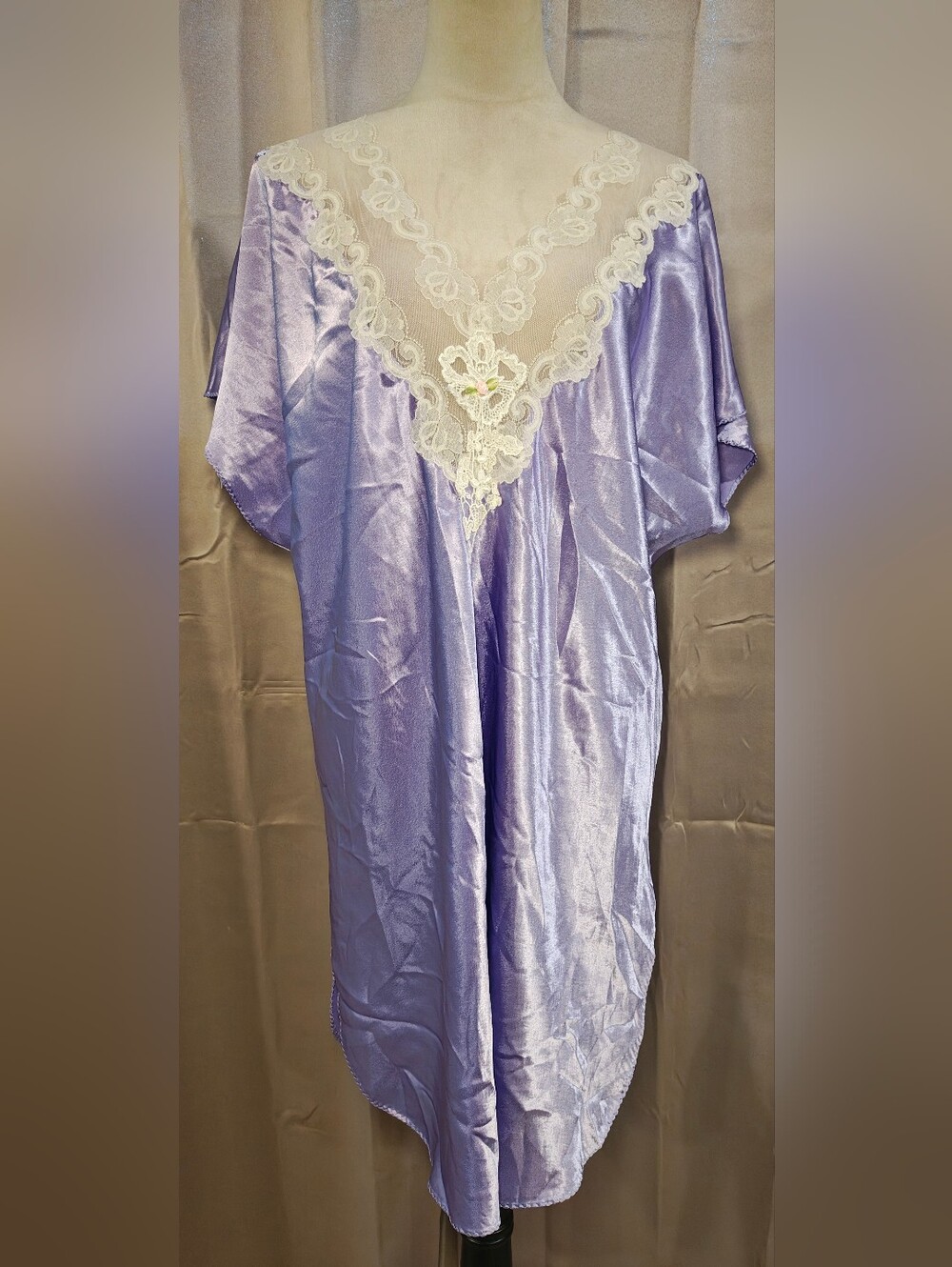 Vtg Plus Size California Dynasty Purple Liquid Satin Lingerie Slip Dress w Lace